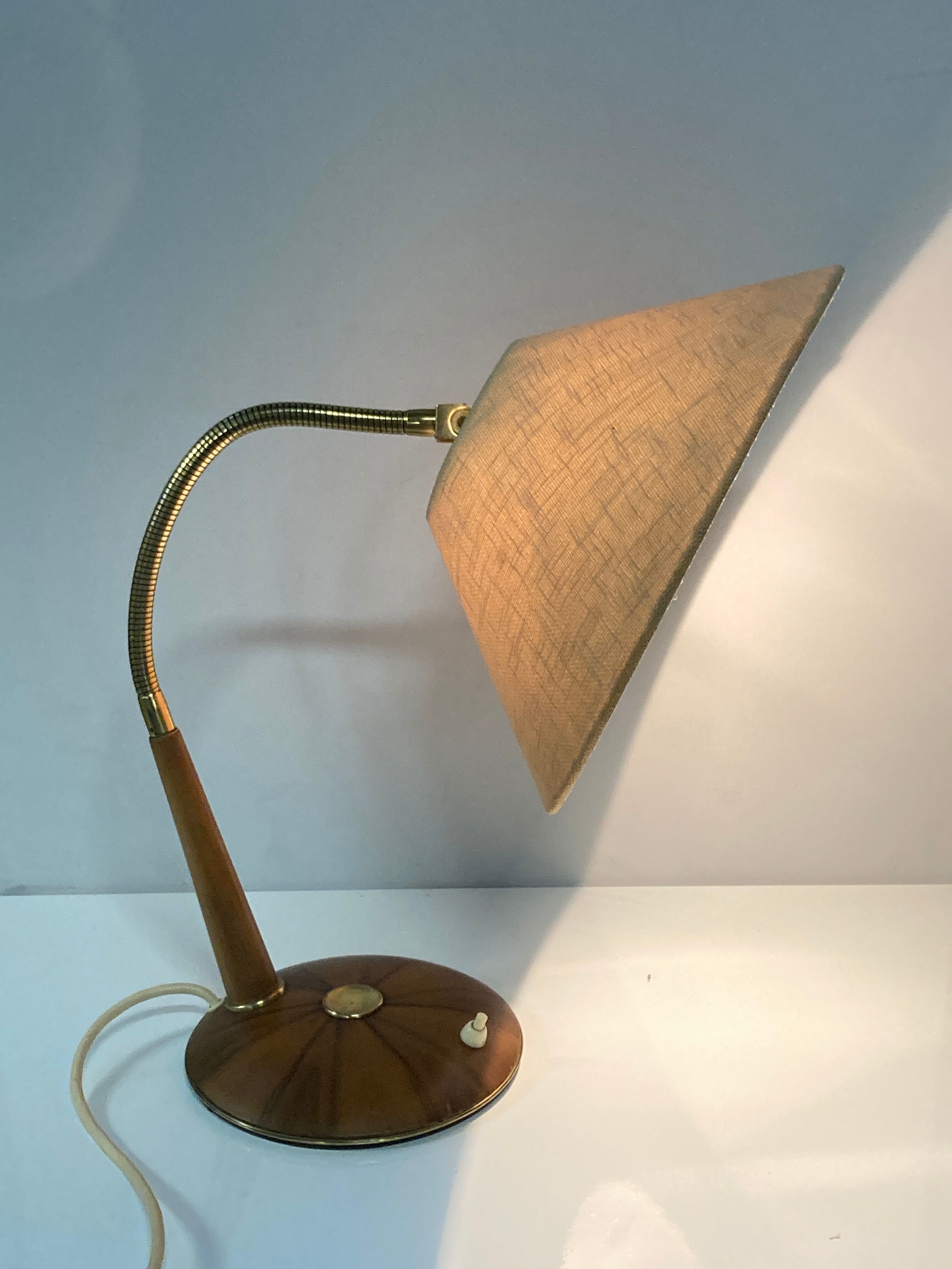 Brass and teak desk or table lamp by Temde, Switzerland 1960s