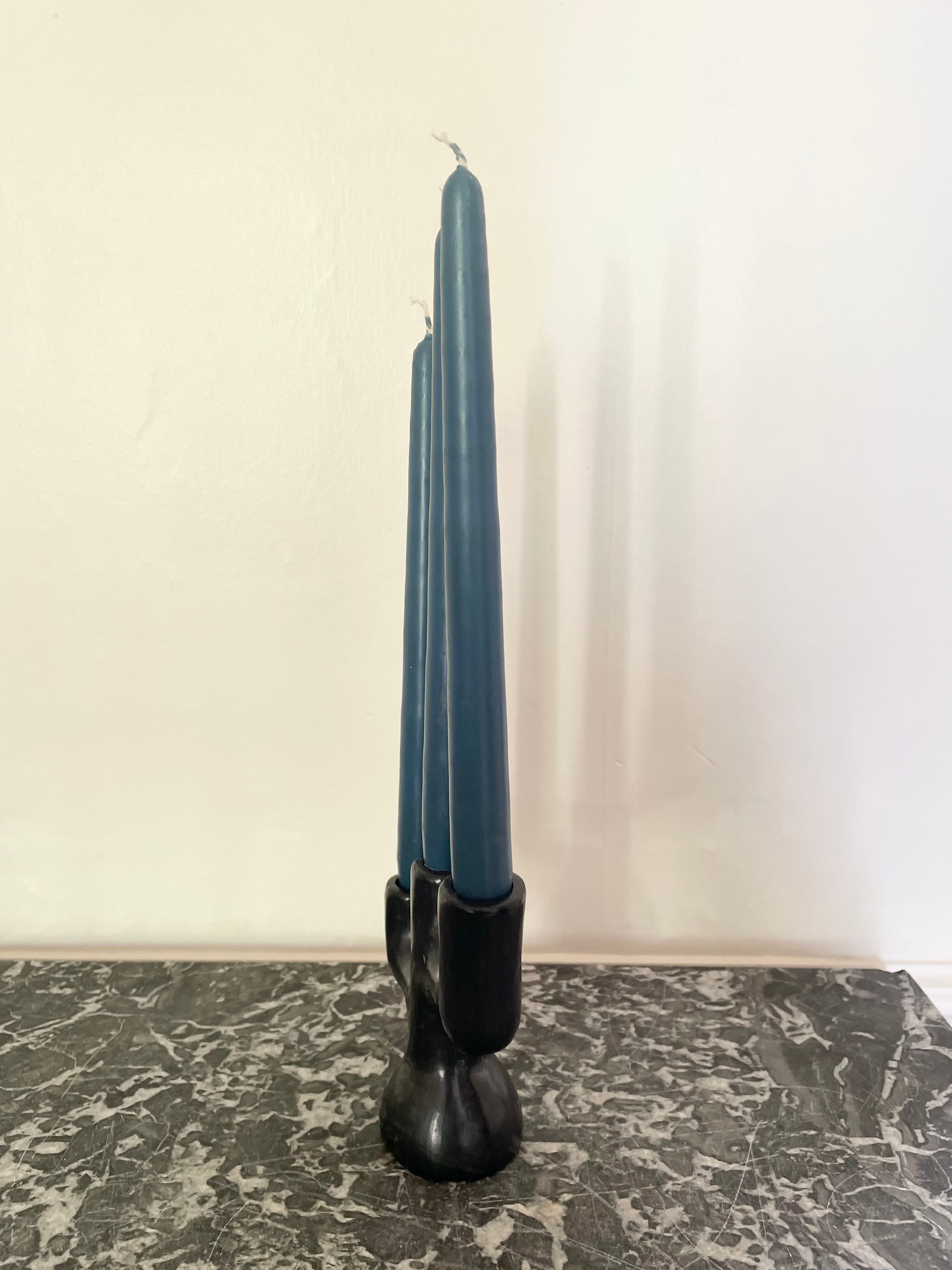 Black clay candle holder