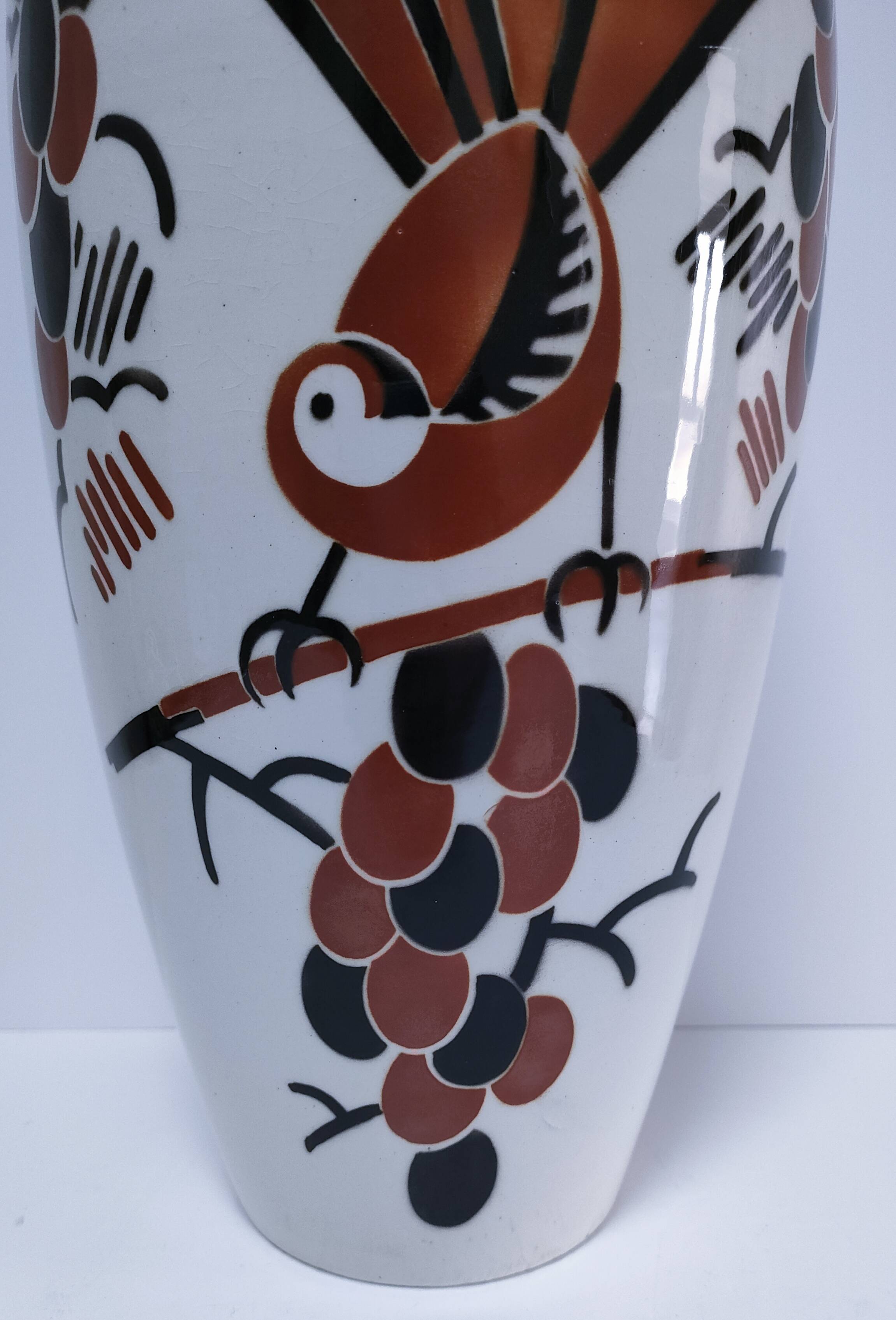 Vase Art déco Keller Guérin "Ceylan" décor oiseaux