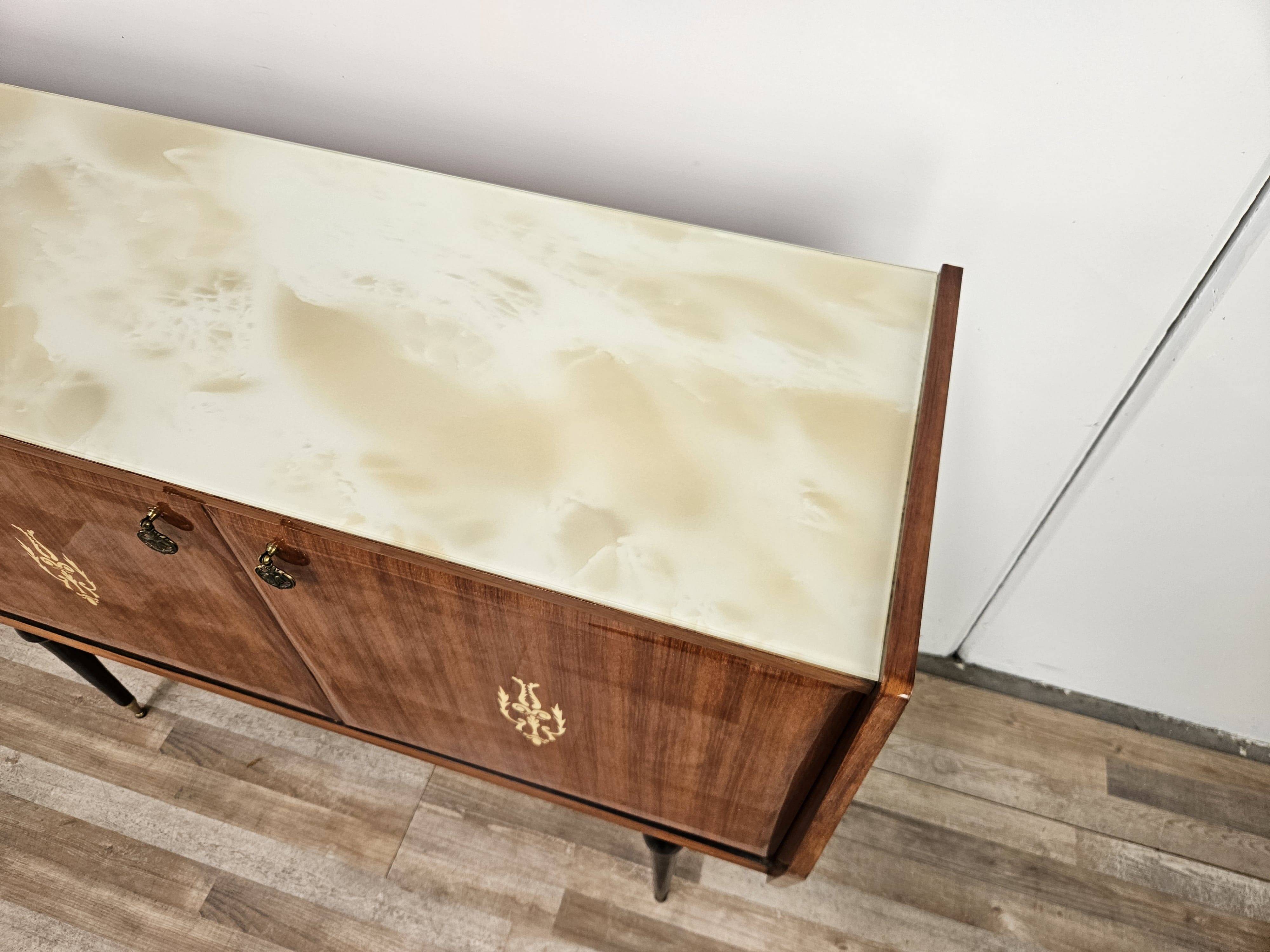 Mid-century 1960s mahogany sideboard with glass top