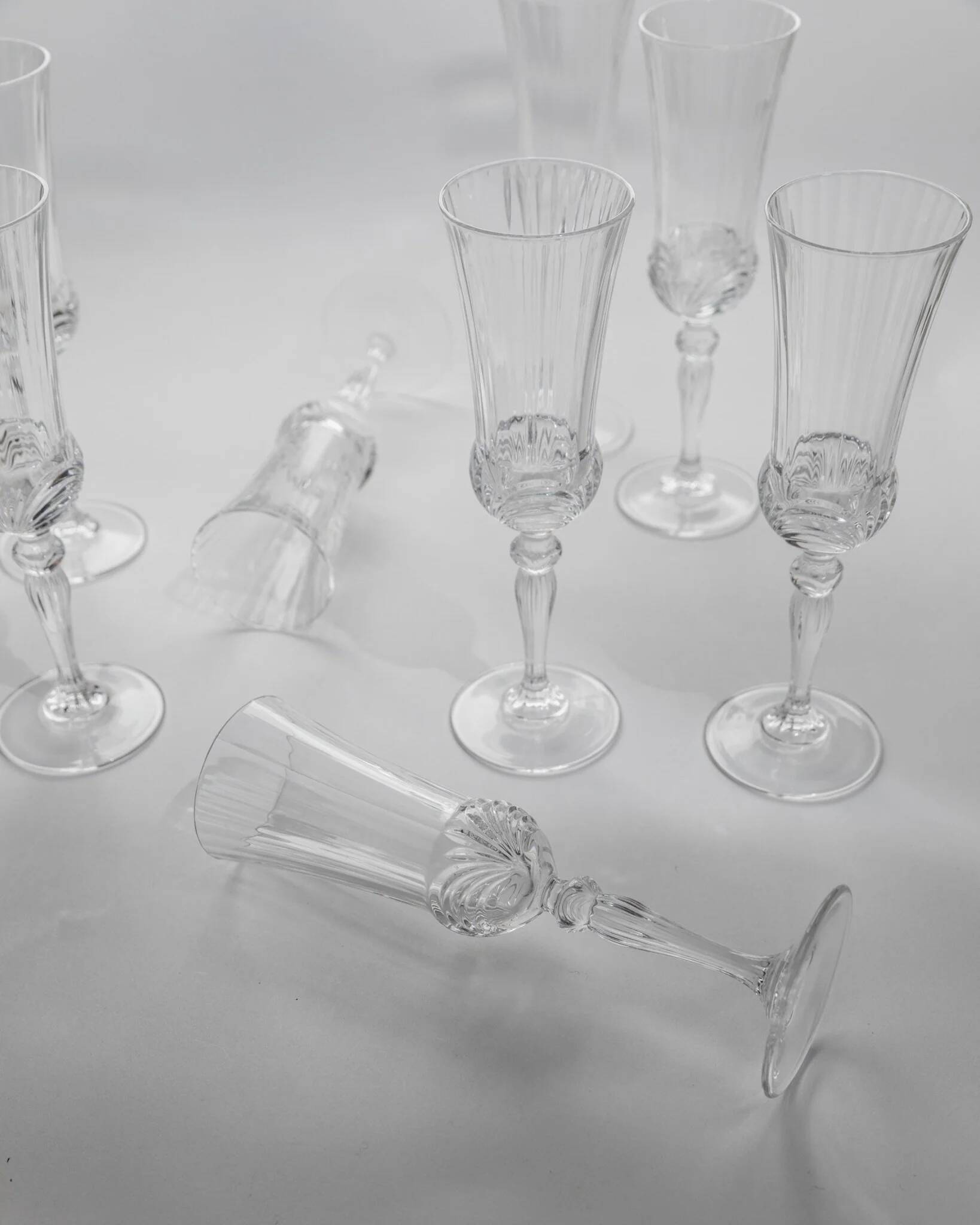 Verres à champagne en cristal clair - Ensemble de 8, cristal taillé italien Melodia, barware vintage des années 1980