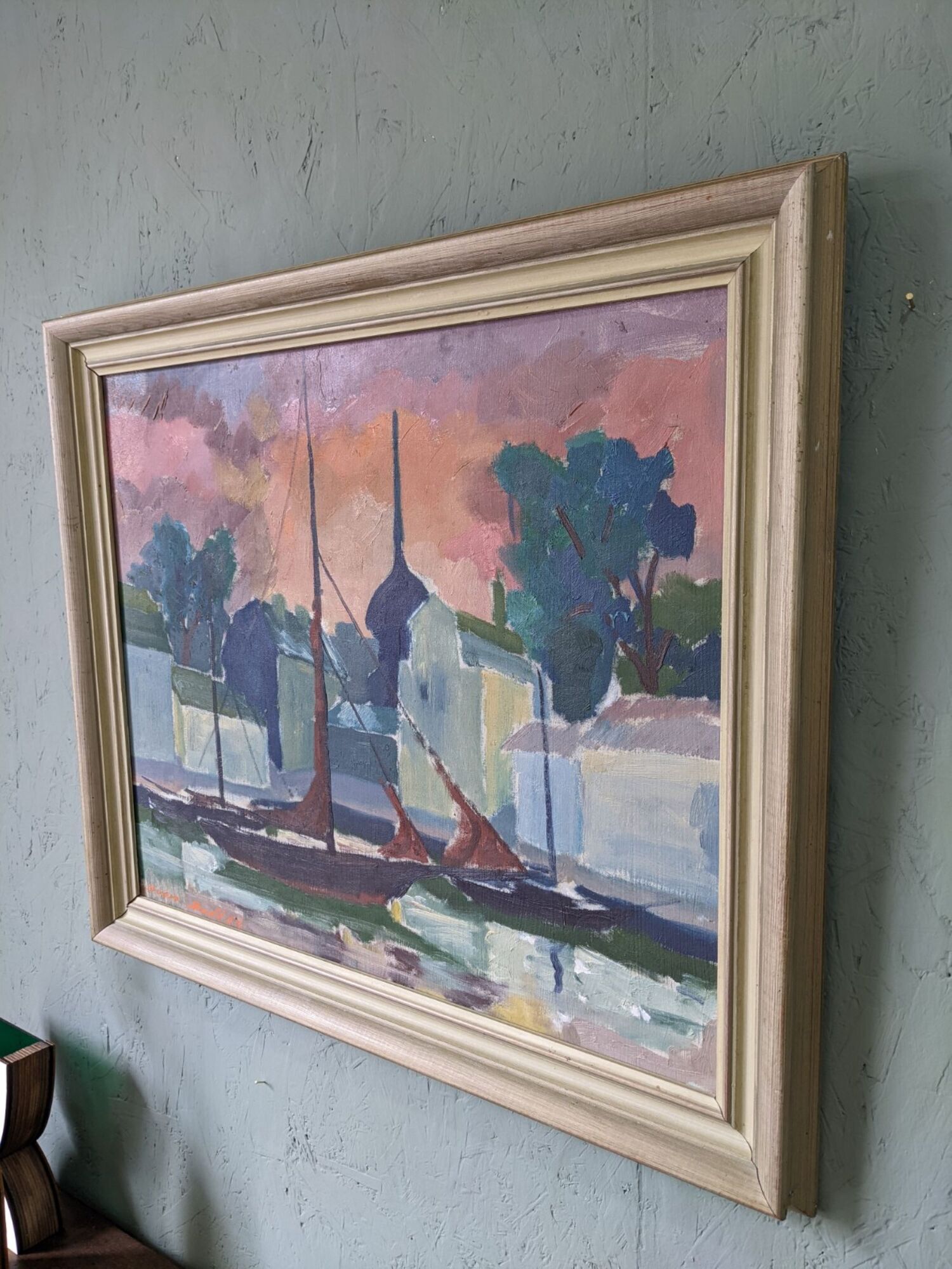1954 swedish vintage coastal oil painting