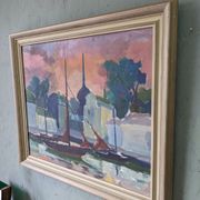 1954 swedish vintage coastal oil painting