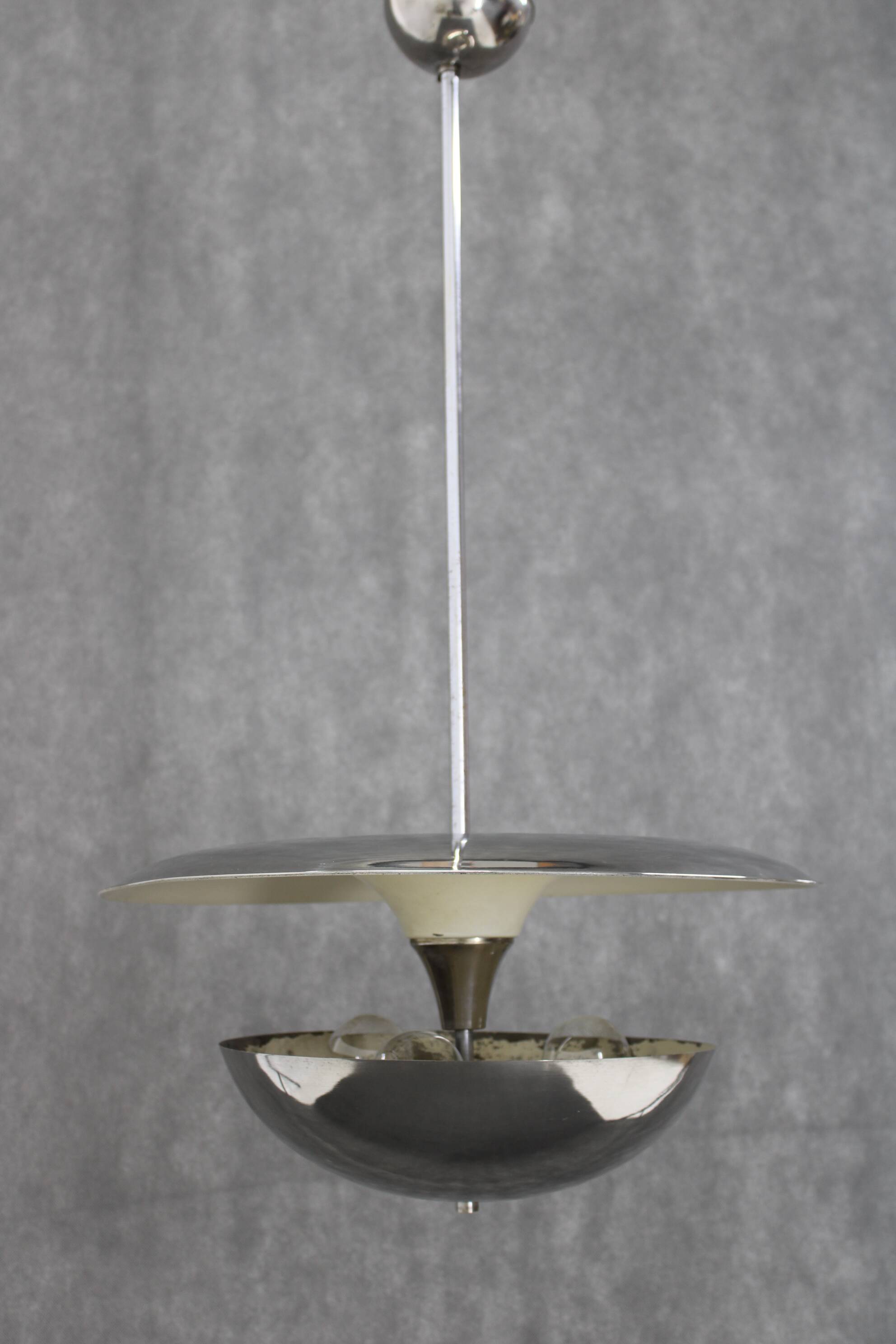 1930s Bauhaus Chrome Plated Chandelier by Anyz, Czechoslovakia
