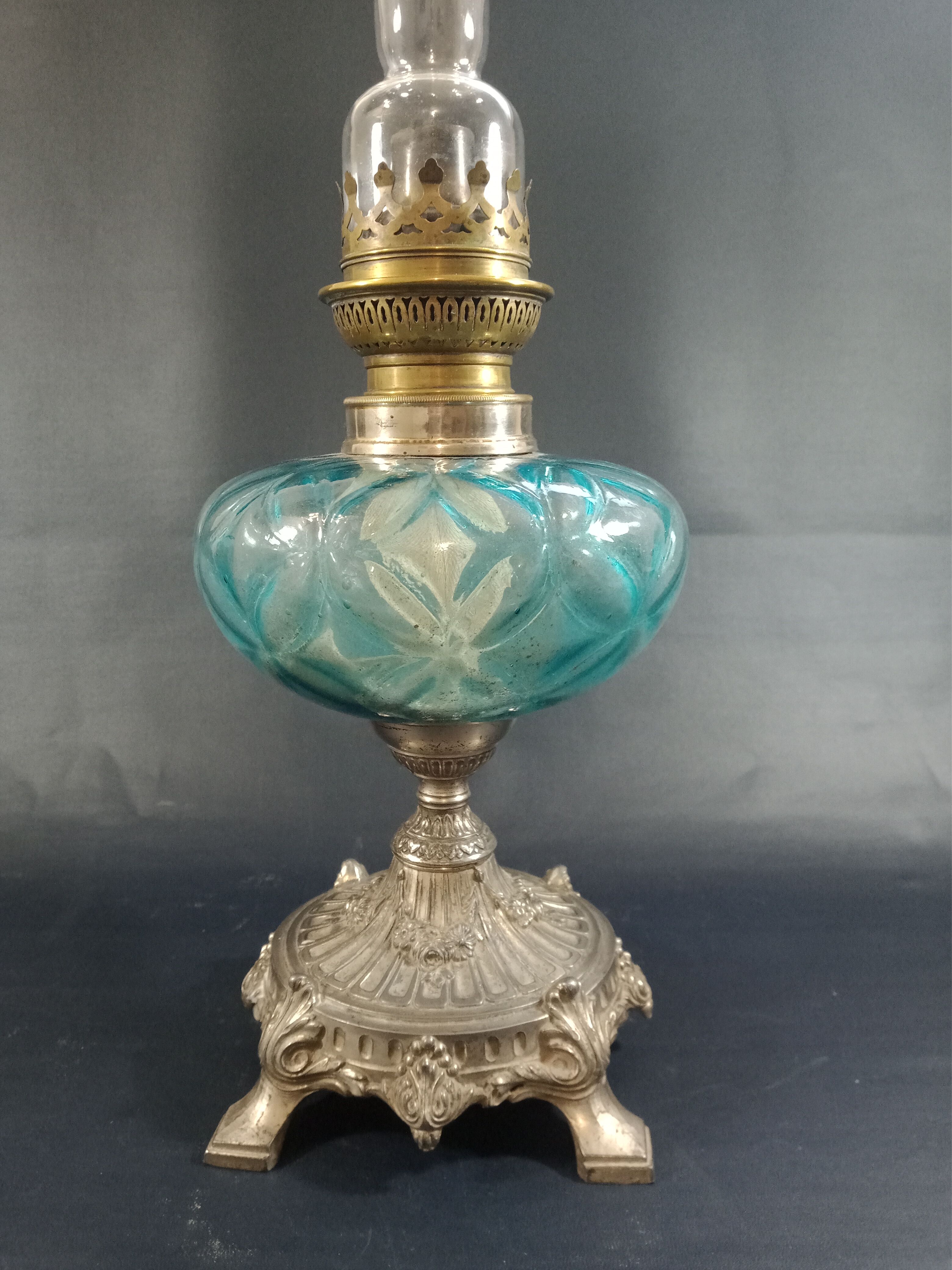 Blue glass oil lamp