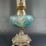 Blue glass oil lamp