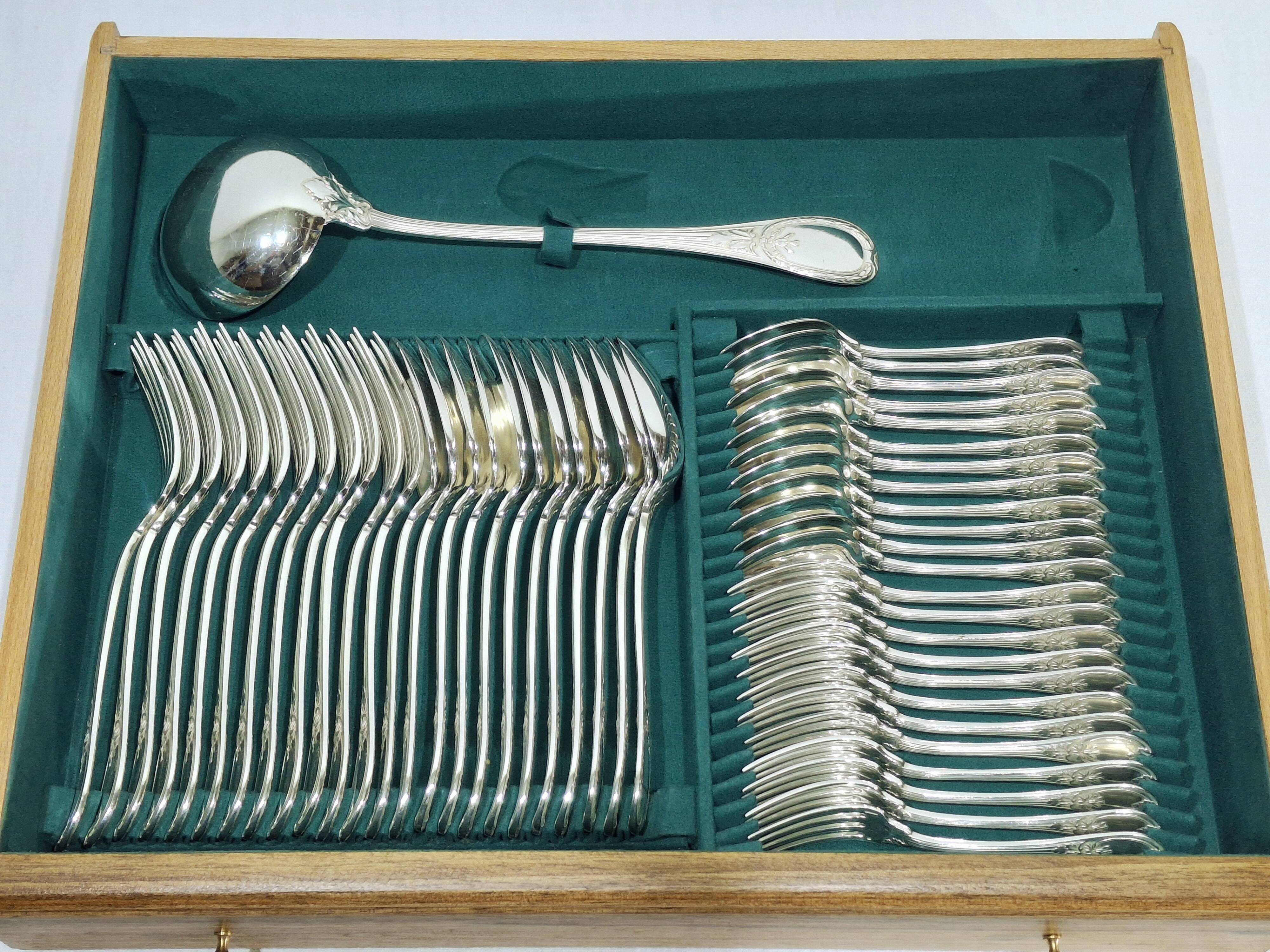 Christofle Cutlery Set - Trianon Model - 155 Pieces, Silver-Plated Metal