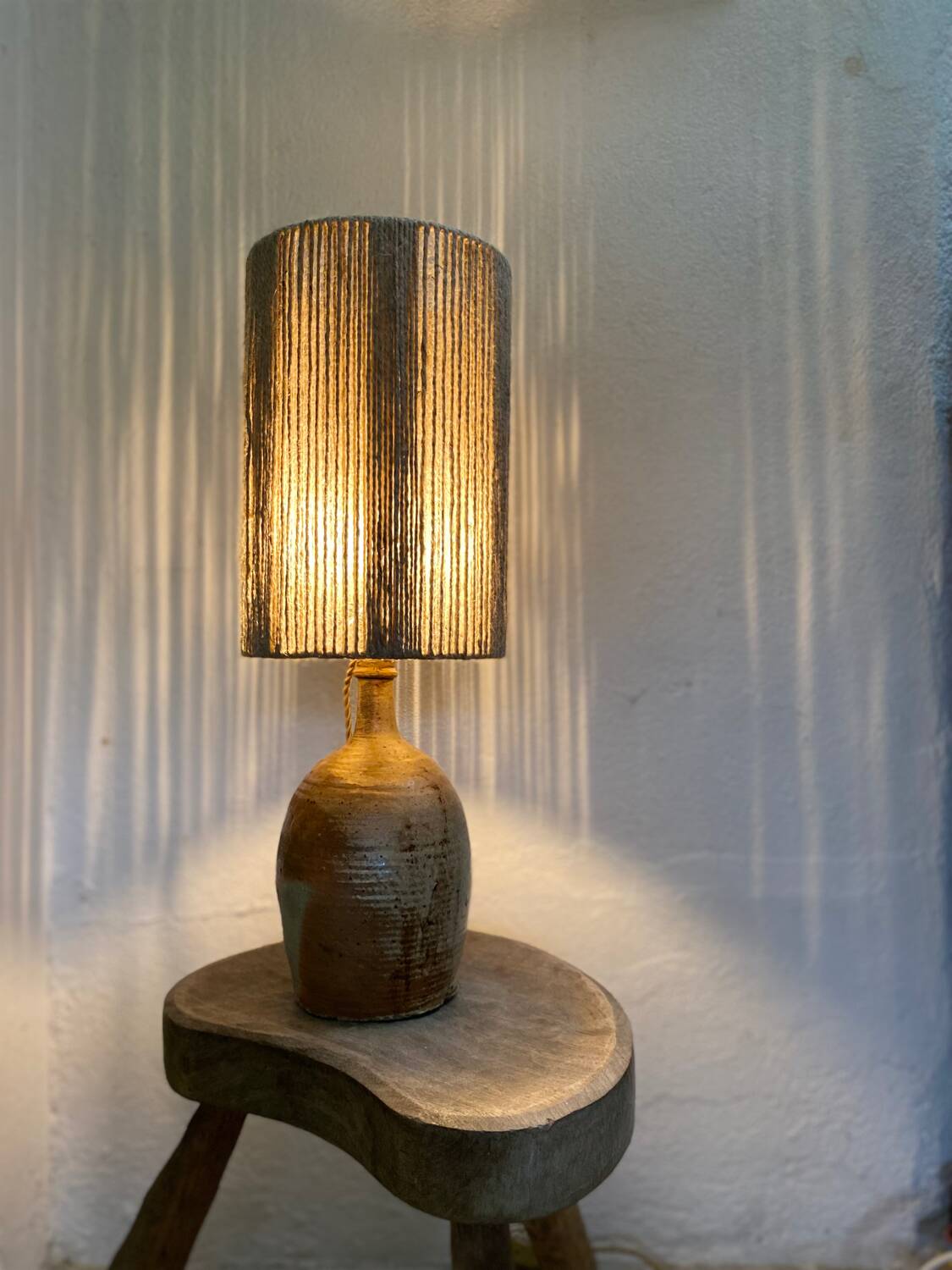 Large sandstone and rope lamp