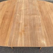 Scandinavian round extendable dining table stripped in teak 115cm