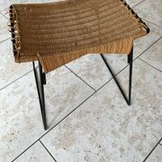 Vintage rattan and steel stool by Raoul Guys for Airborne, 1950s