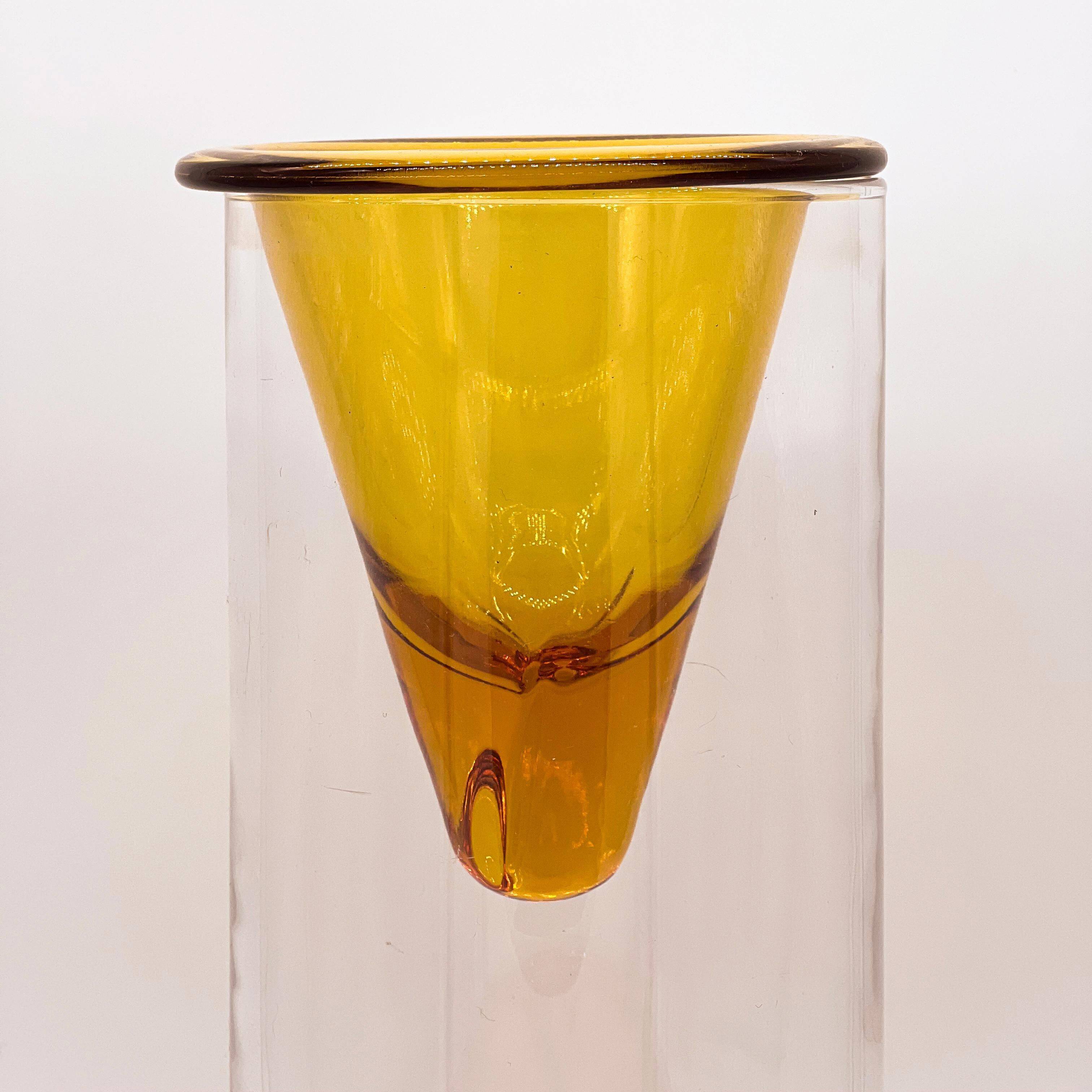 Vintage Oluce Nerolia Table Lamp in Clear and Orange Glass, Italian Design