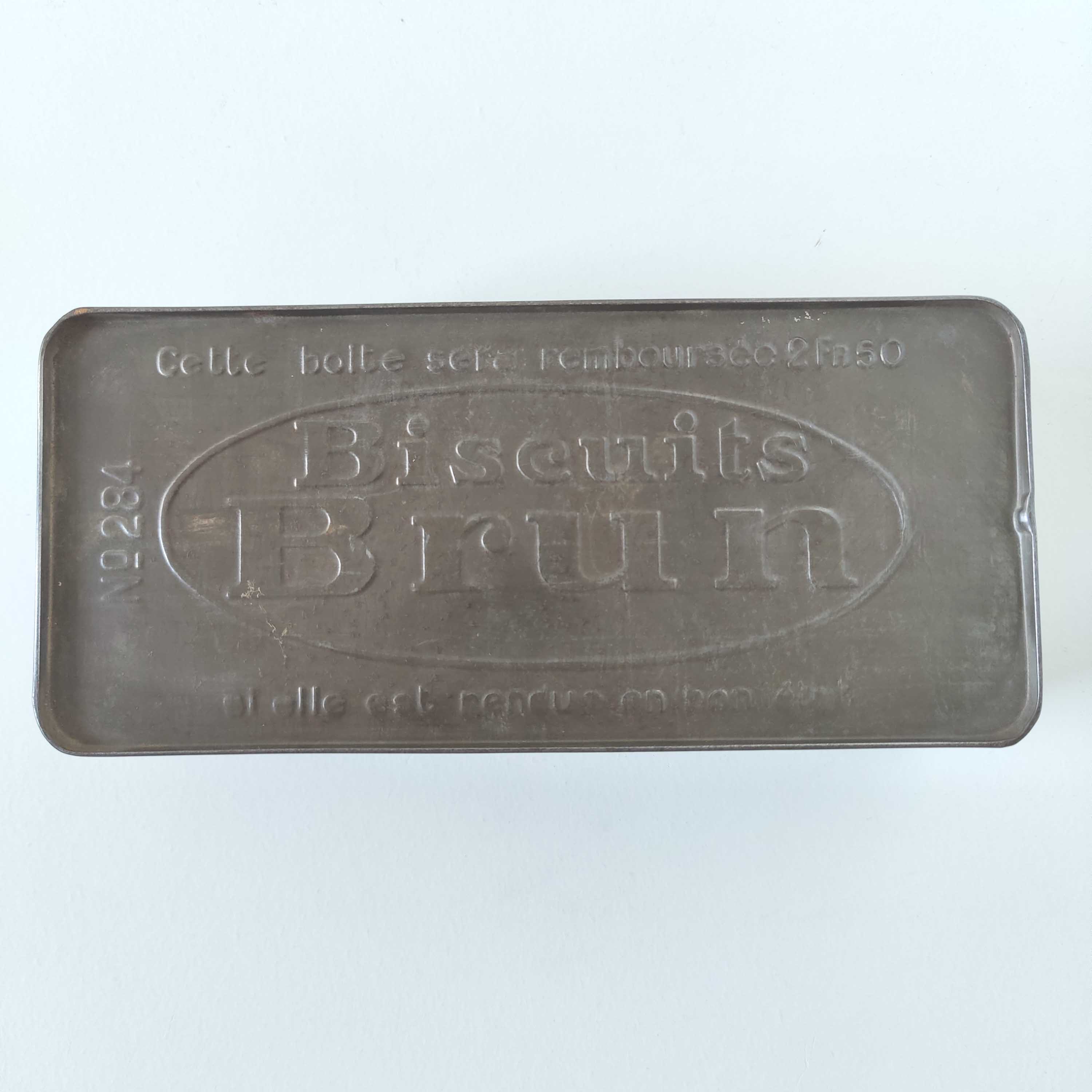 Old brown biscuit metal box