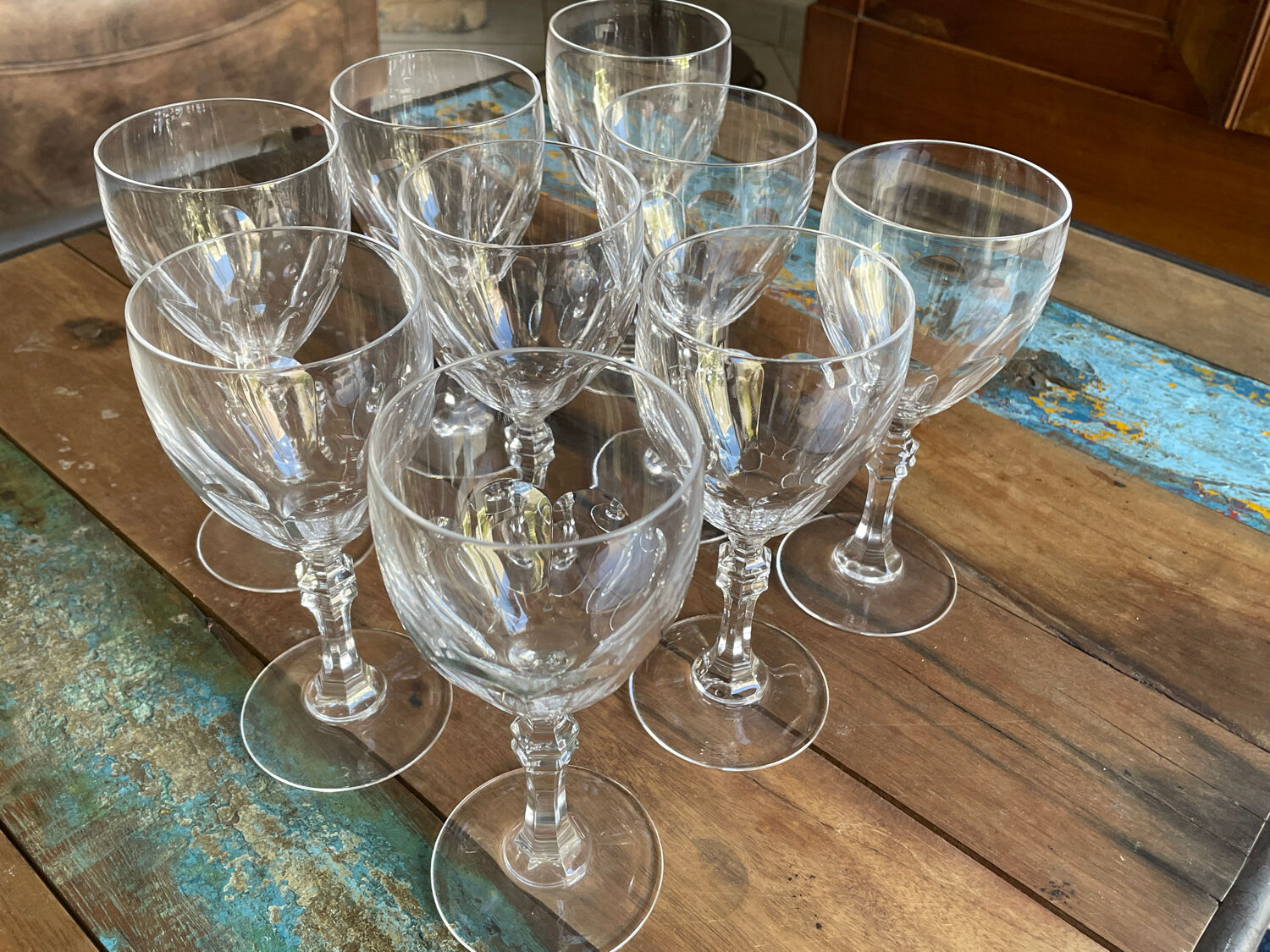 Set of nine cut crystal water glasses