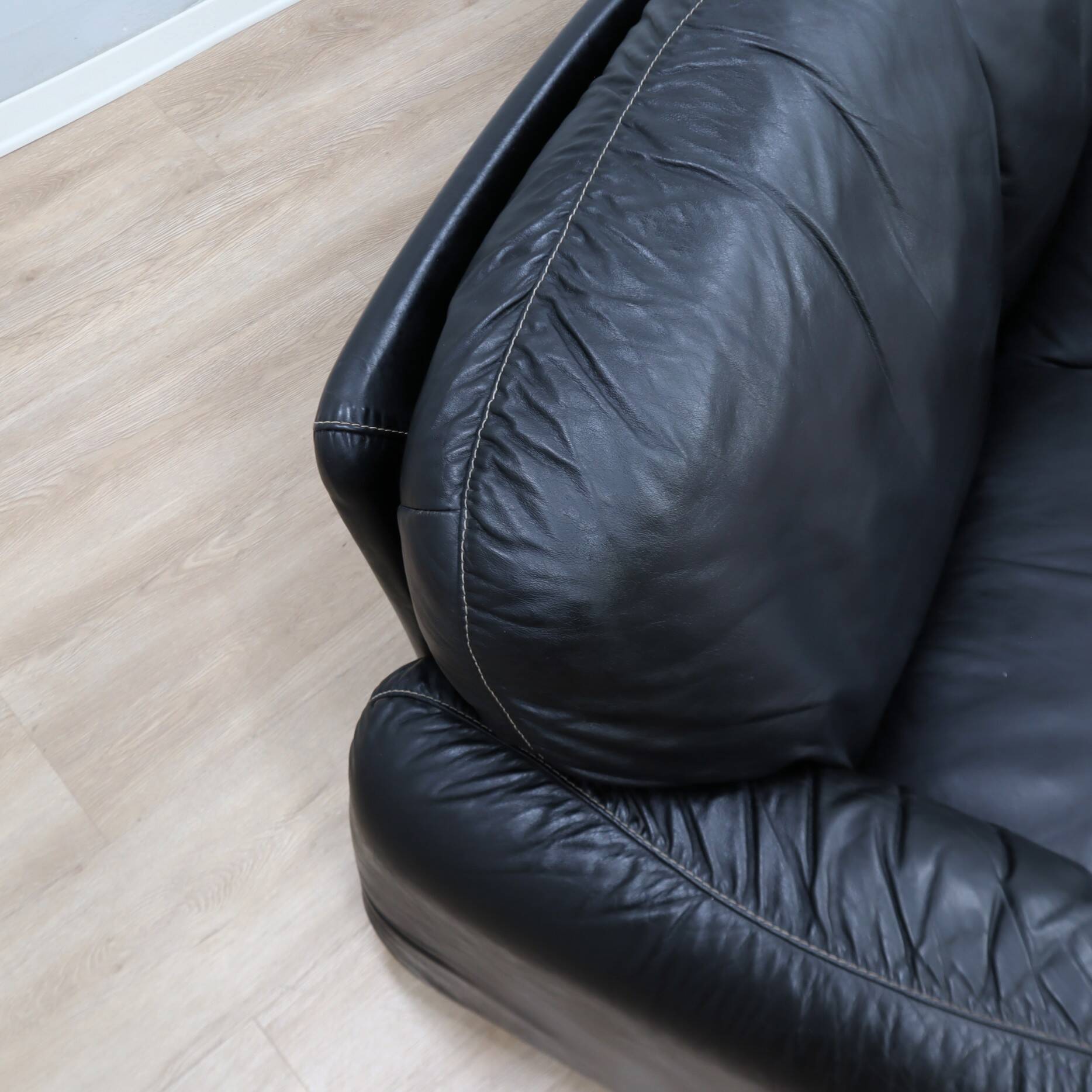 Busnelli Piumotto 1970s Black Leather 3-Seater Sofa
