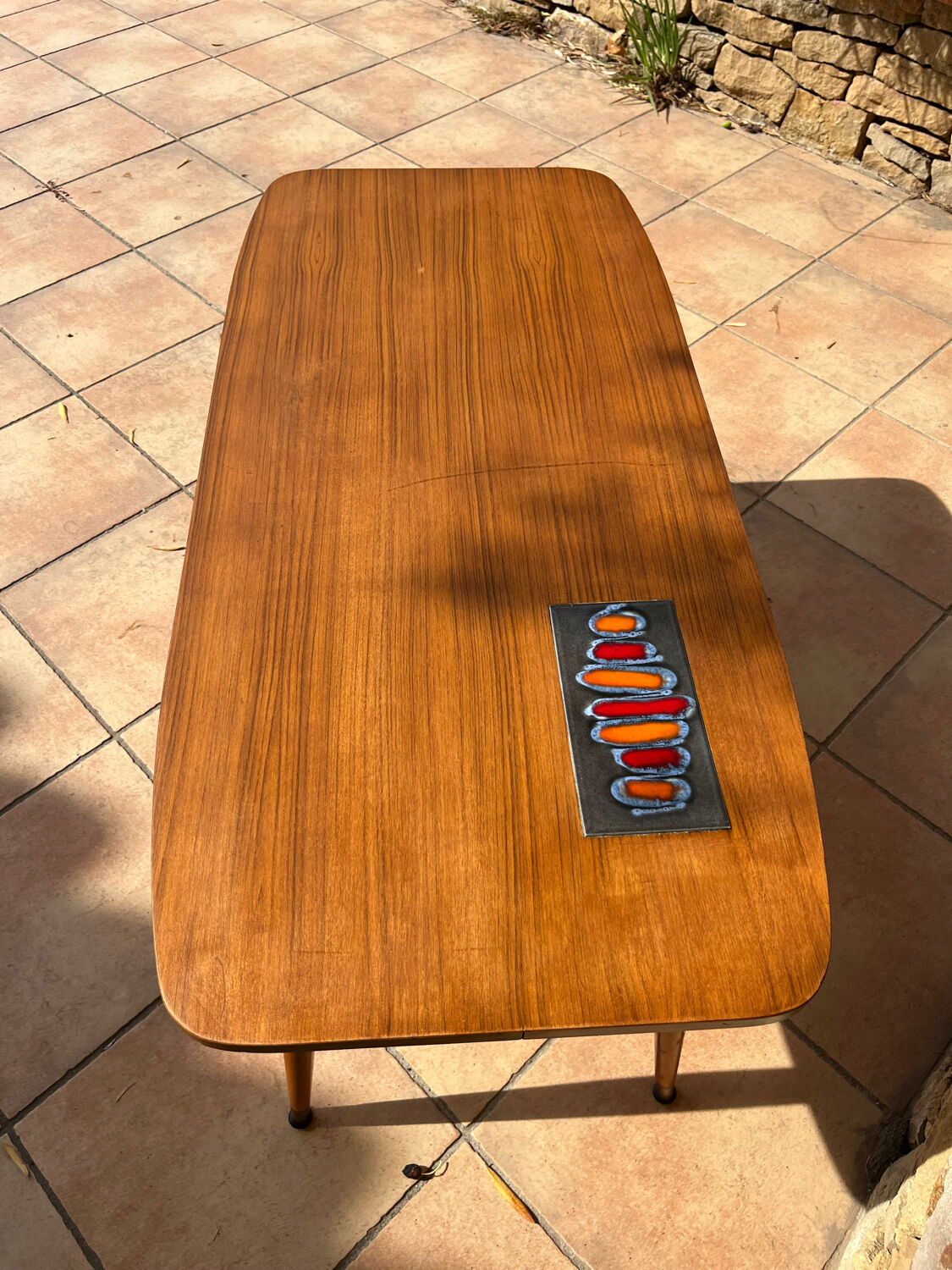 Scandinavian coffee table 1960 wood and ceramic