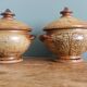 Soup bowls covered signed by Jean-Pierre Prud’homme in Puisaye stoneware.
