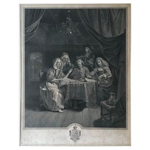 Goldfried Schalcken, The family at the concert, engraving, eighteenth century