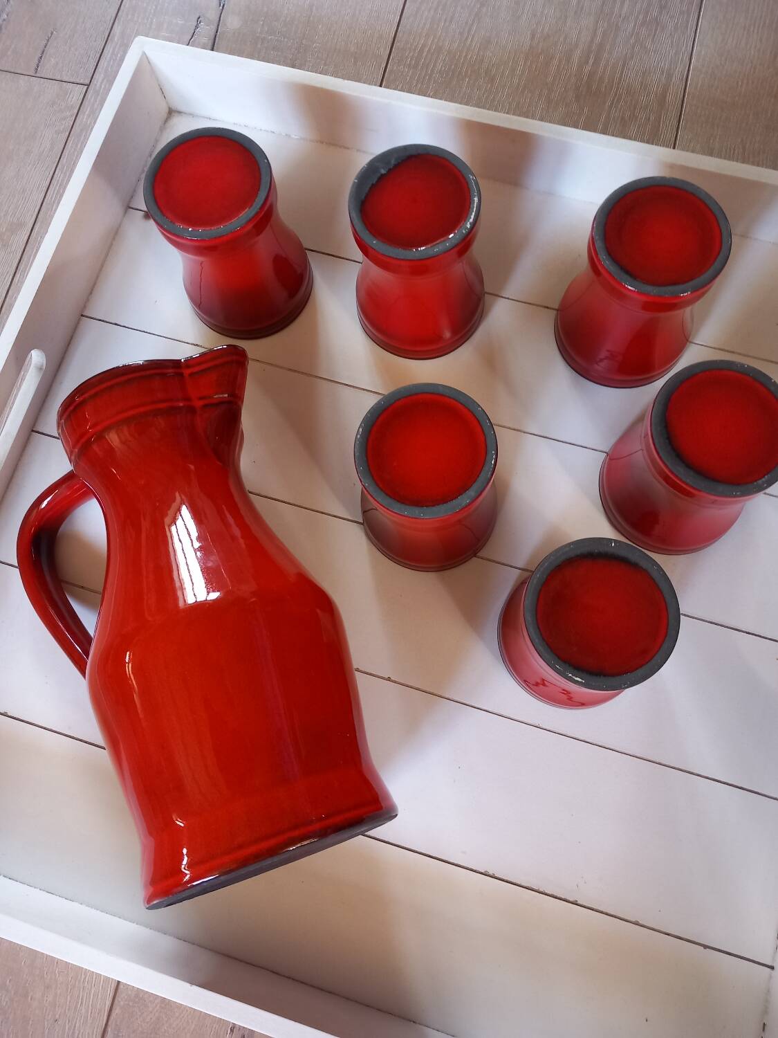 Pitcher and 6 old Elchinger mug glasses