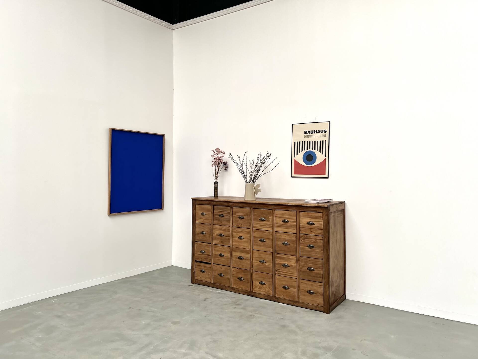 Vintage workshop furniture with 24 drawers in solid pine – 1950s