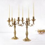 Pair of antique 6-arm bronze candelabras, 19th century