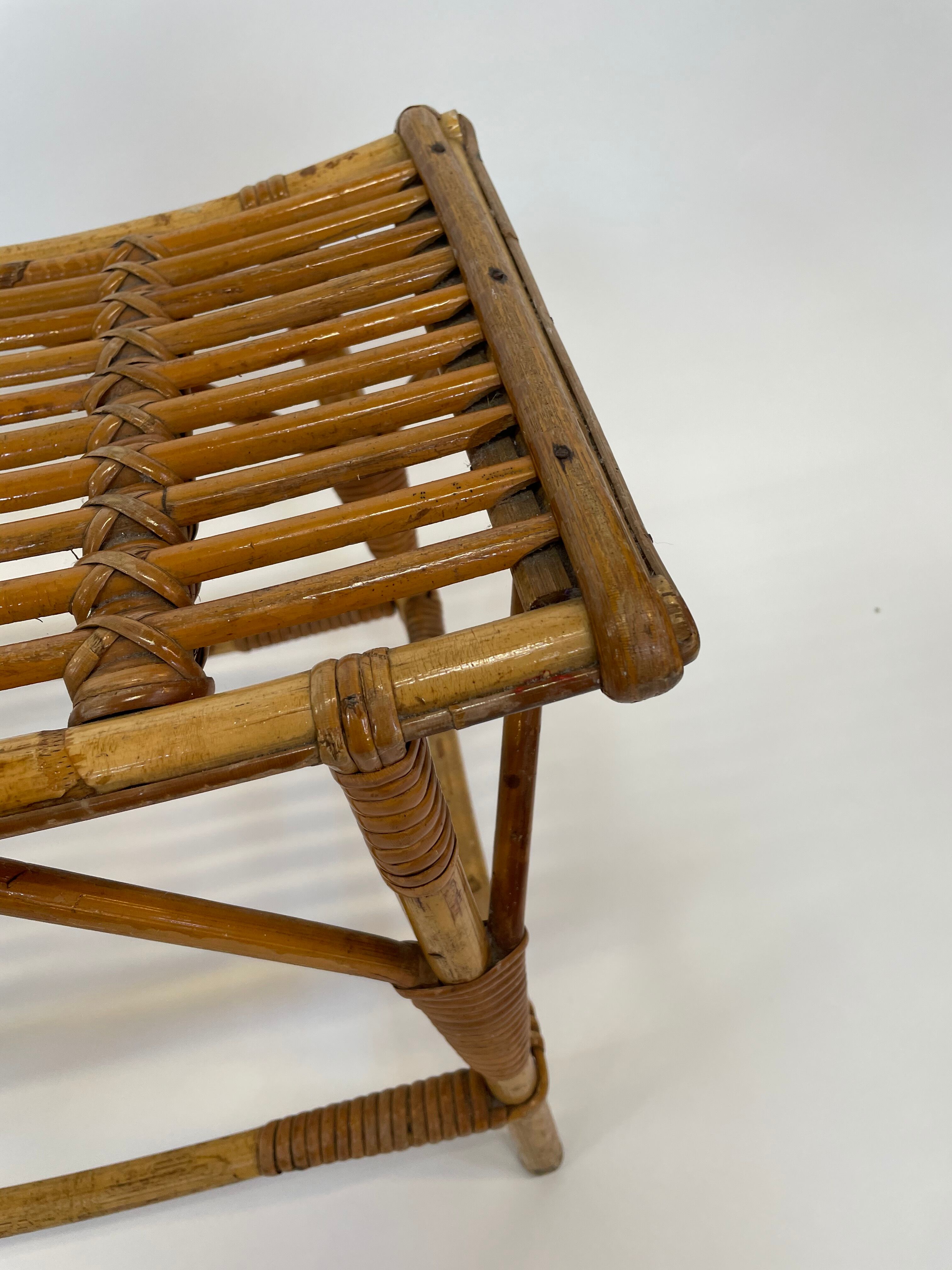 Vintage rattan bamboo footstool stool 1960s