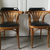 Paire de fauteuils bistrot en bois courbés