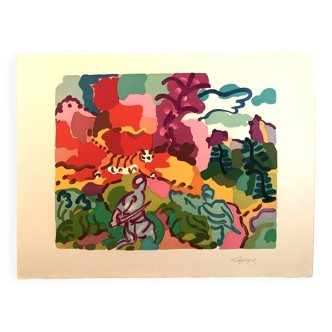 Charles lapicque, chasse au tigre, 1961. lithographie originale signée au c