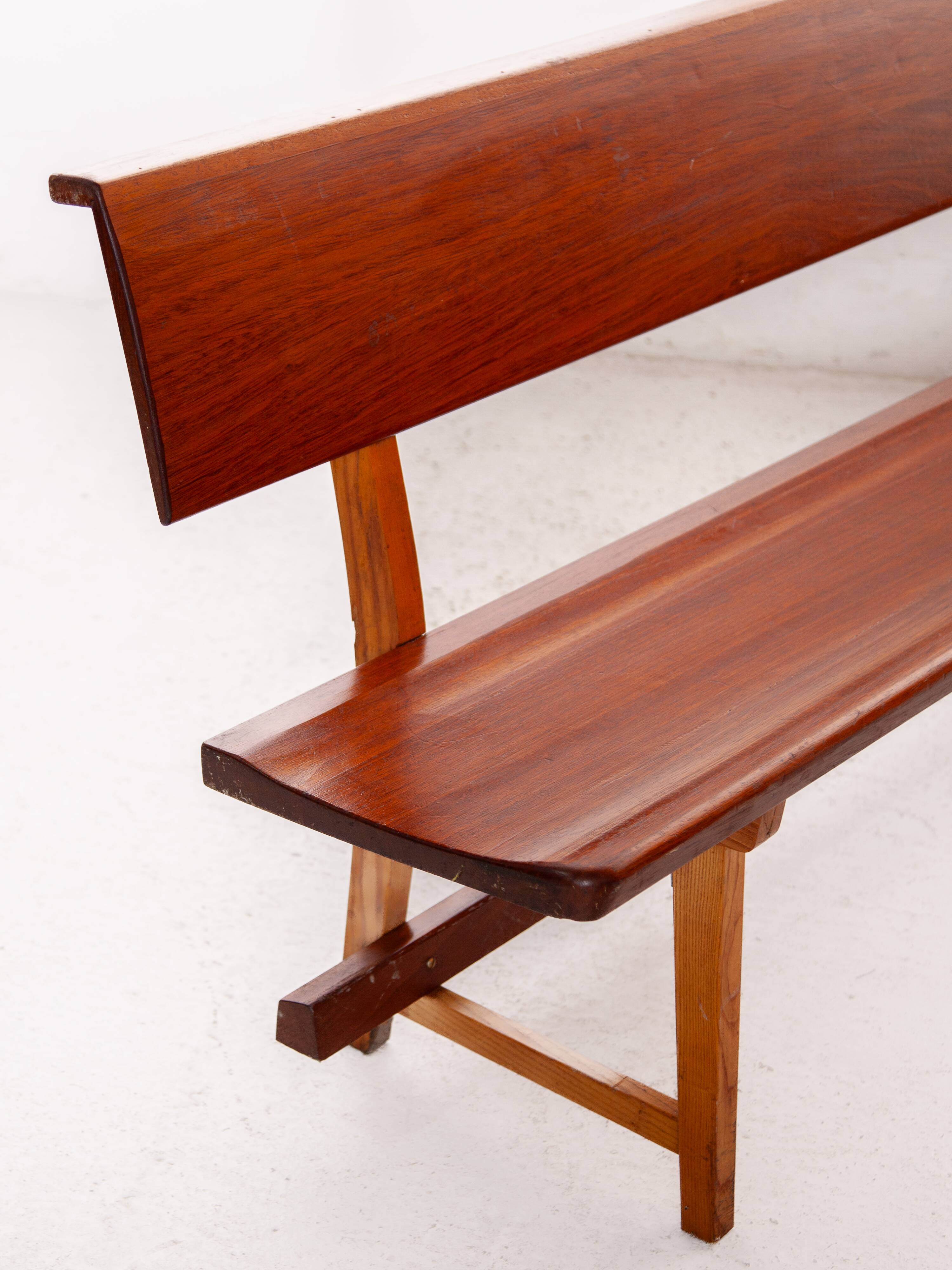 Large Solid Wooden Bench,1960s, Belgium