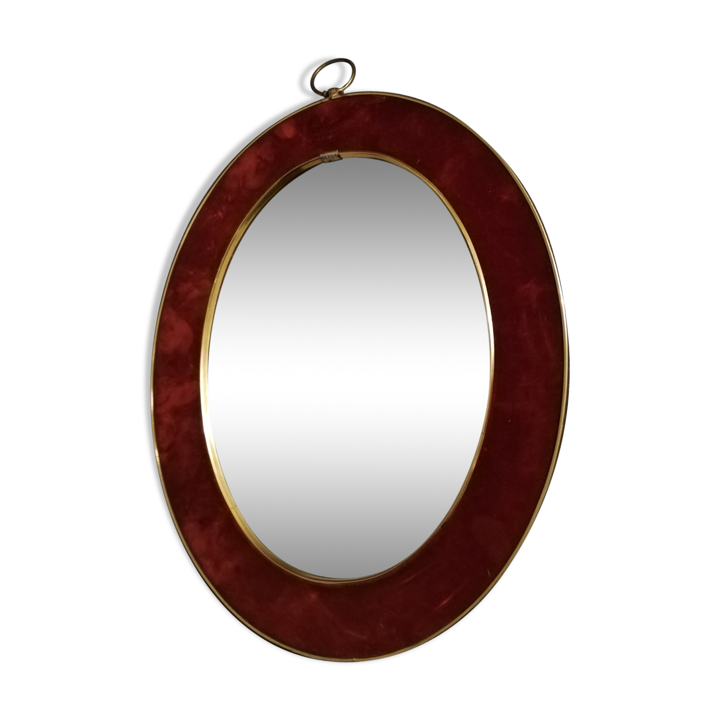 Oval mirror margin velvet flocking red vintage