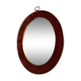 Miroir ovale marge velours flocage rouge vintage