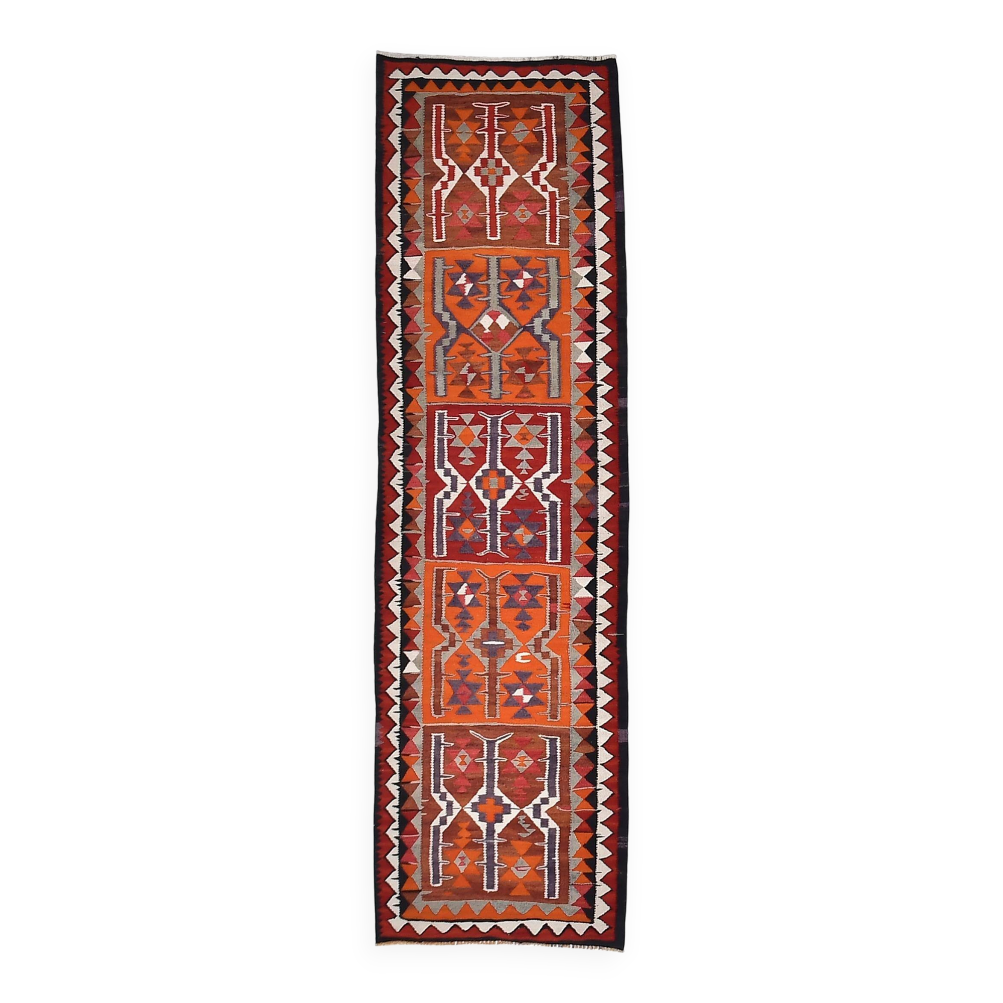 Tapis Kilim 3x10 Orange citrouille 93x308 cm