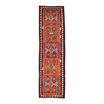 Tapis Kilim 3x10 Orange citrouille 93x308 cm