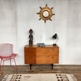 Vintage walnut 50/60 style Scandinavian style spindle feet black spindles