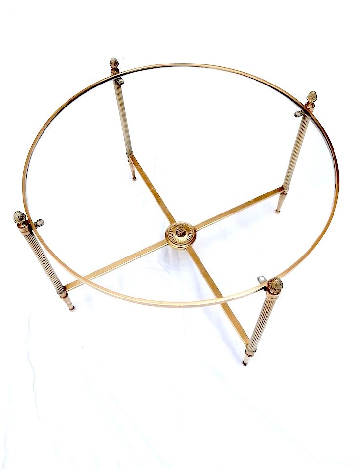 Coffee table brass and round glass design 1960