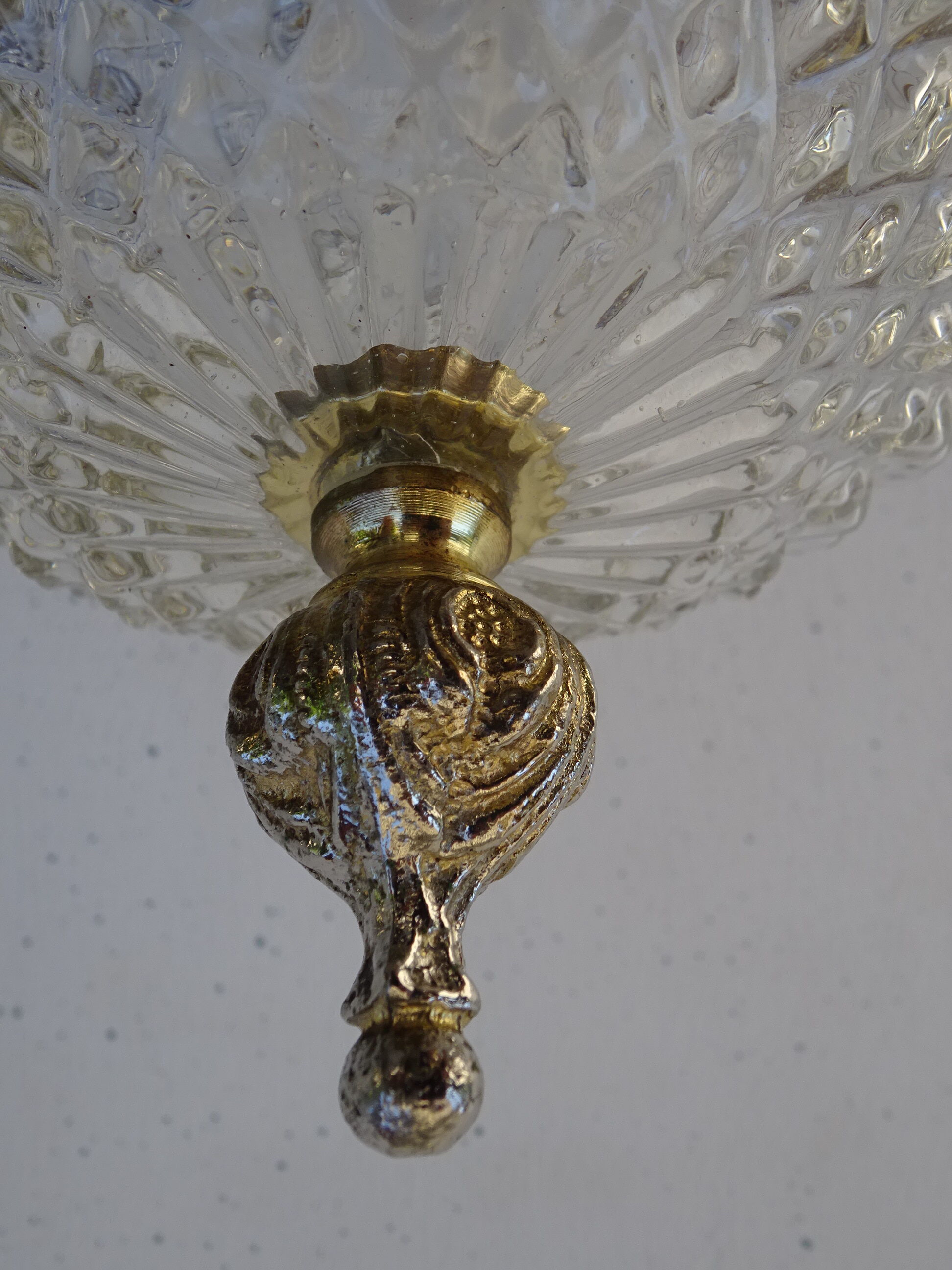 Glass and brass globe chandelier