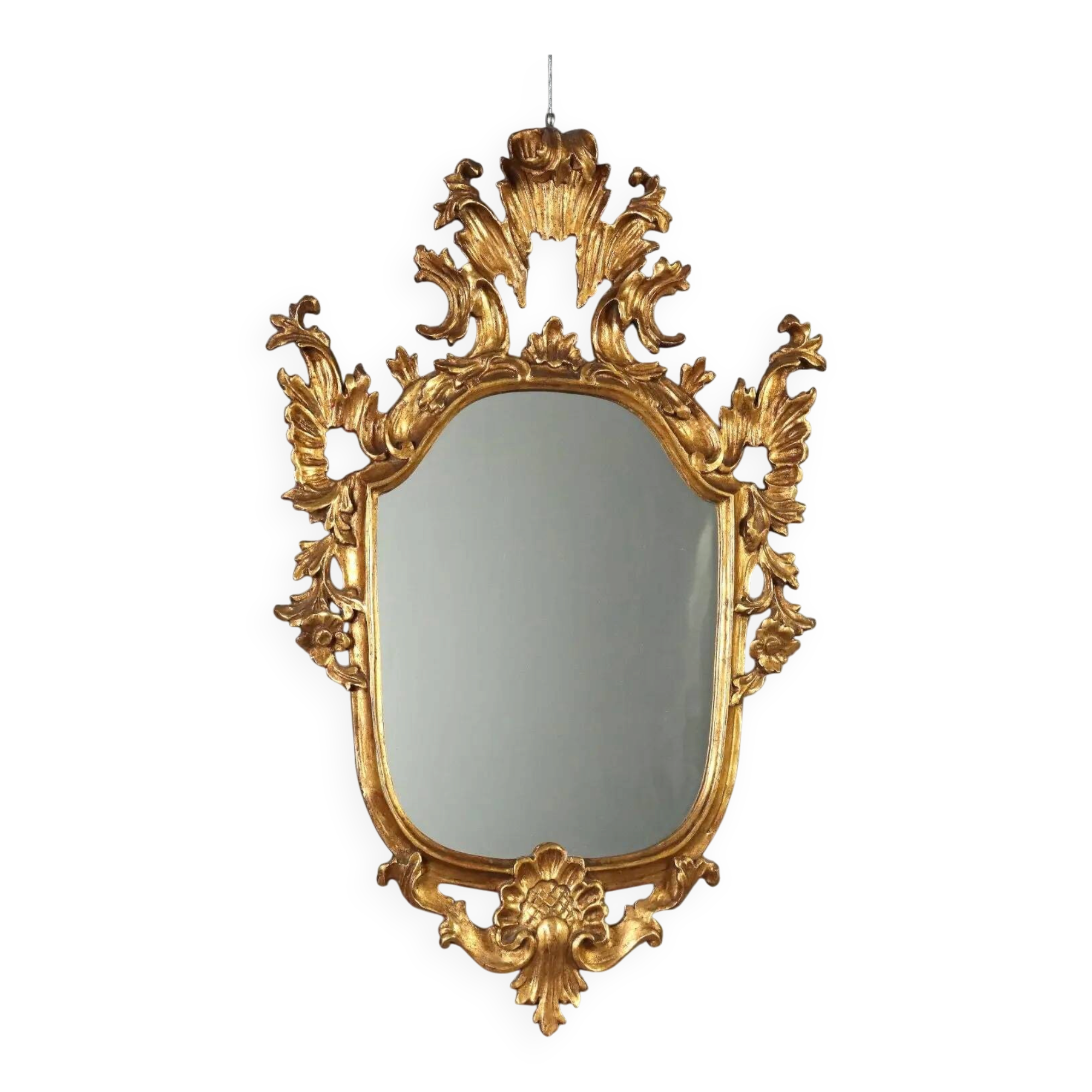 Antique carved and gilded wooden mirror, Italy, late 19th century.