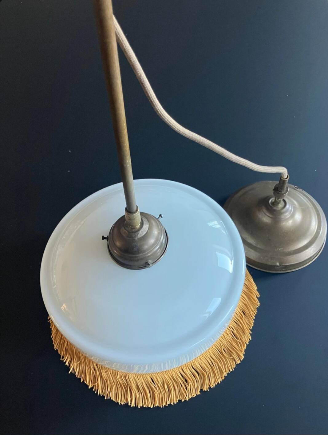 Art Deco suspension, white opaline