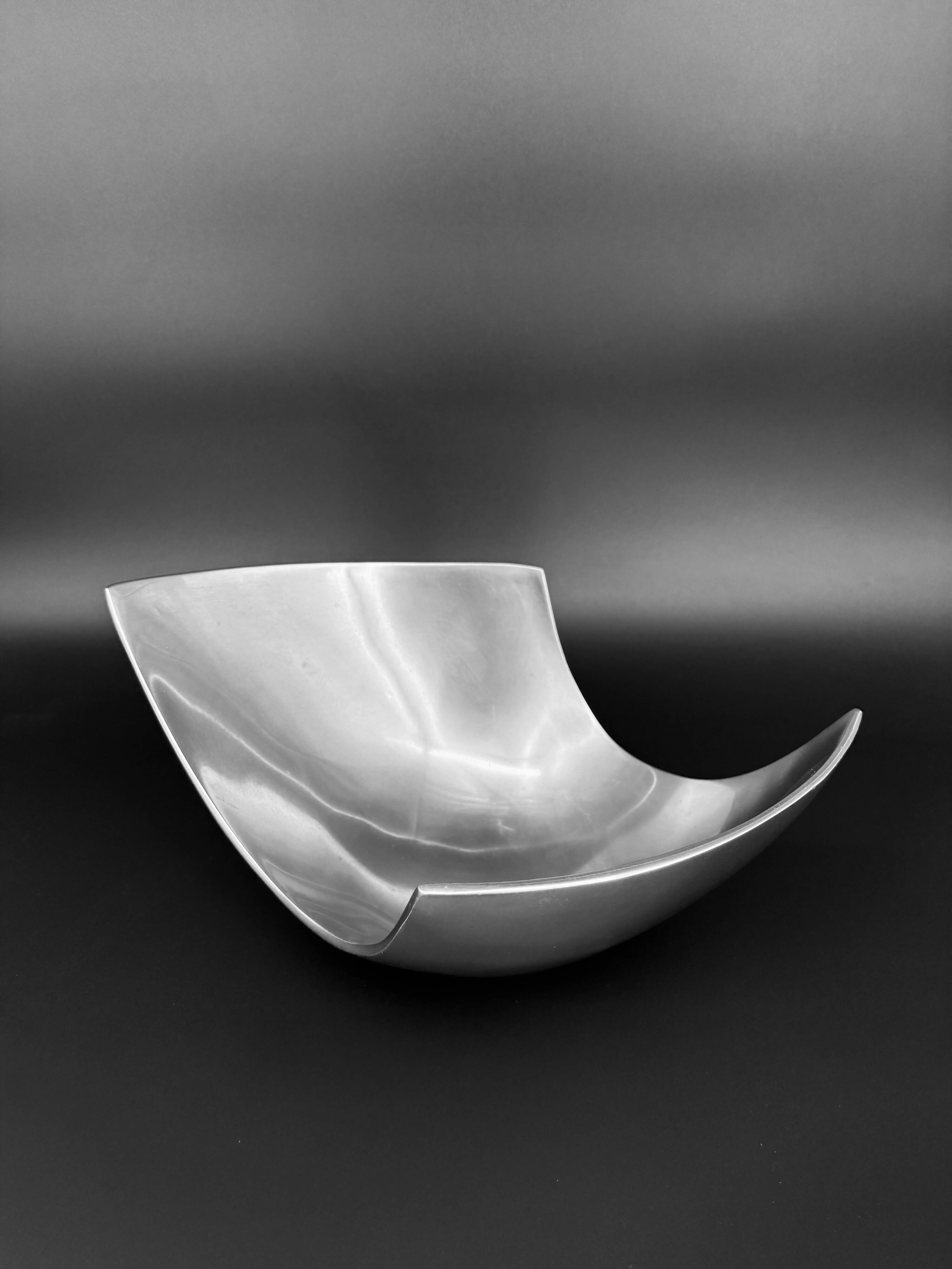 Sculptural polished aluminium bowl, in the style of Michael Lax, 1970s.
