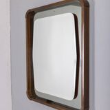 VINTAGE 1960S WALL MIRROR IN WOOD AND SMOKED GLASS, ITALIAN DESIGN