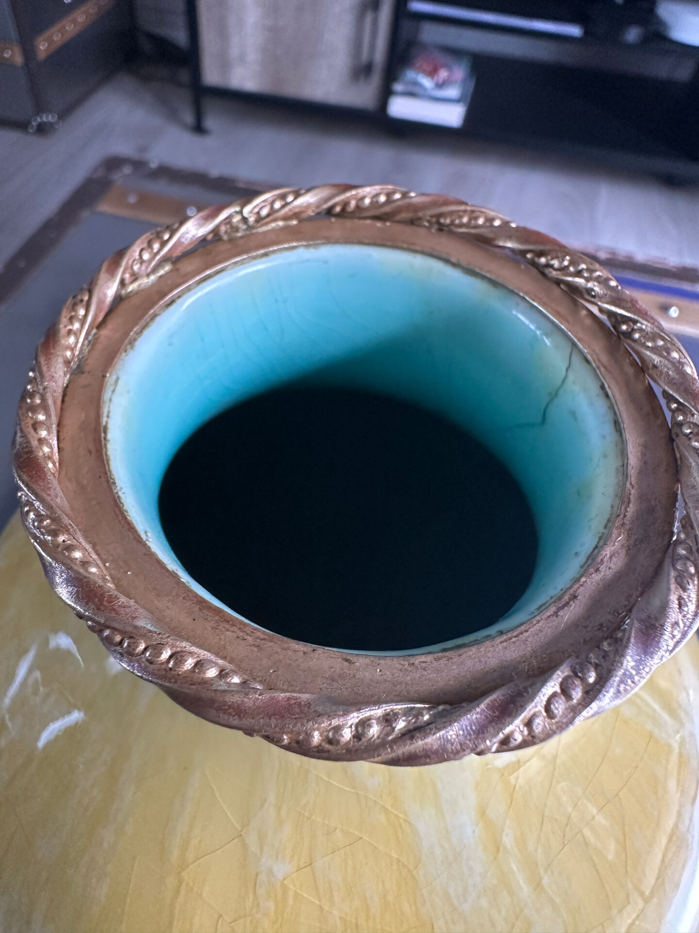 Art Deco vase in yellow and blue flamed earthenware - Shape 485, circa 1930