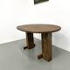 Oval table with T-shaped legs, solid oak, student woodworking project.