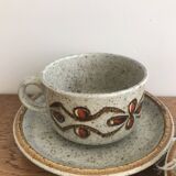 Set of 2 vintage 70s stoneware enameled tea/coffee cups