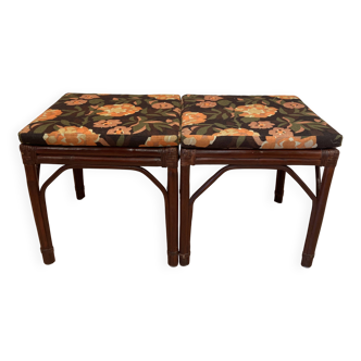 Rattan bench or pair of stools from the 1950s