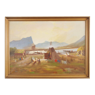 Painting „The Riverside Camp”, Scandinavian design, 19th century, by Vilhelm Oskar Engström