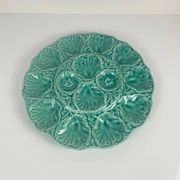Large oyster plate Gien, slipware, turquoise, 1960-70