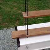 Vintage asymmetrical wall shelf in solid oak and metal from the 60s