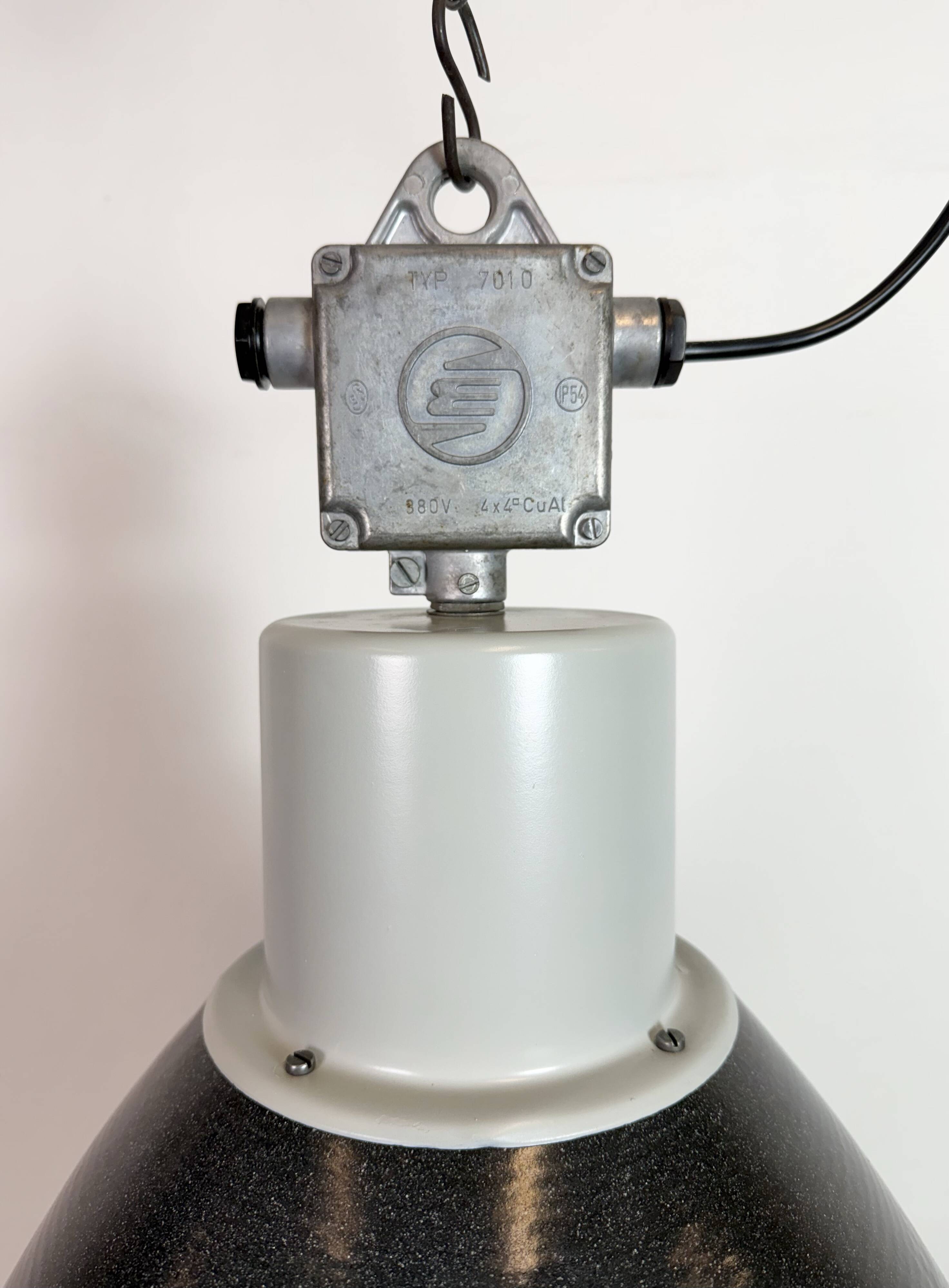 Large Industrial Enamel Factory Pendant Lamp with Glass Cover, 1960s