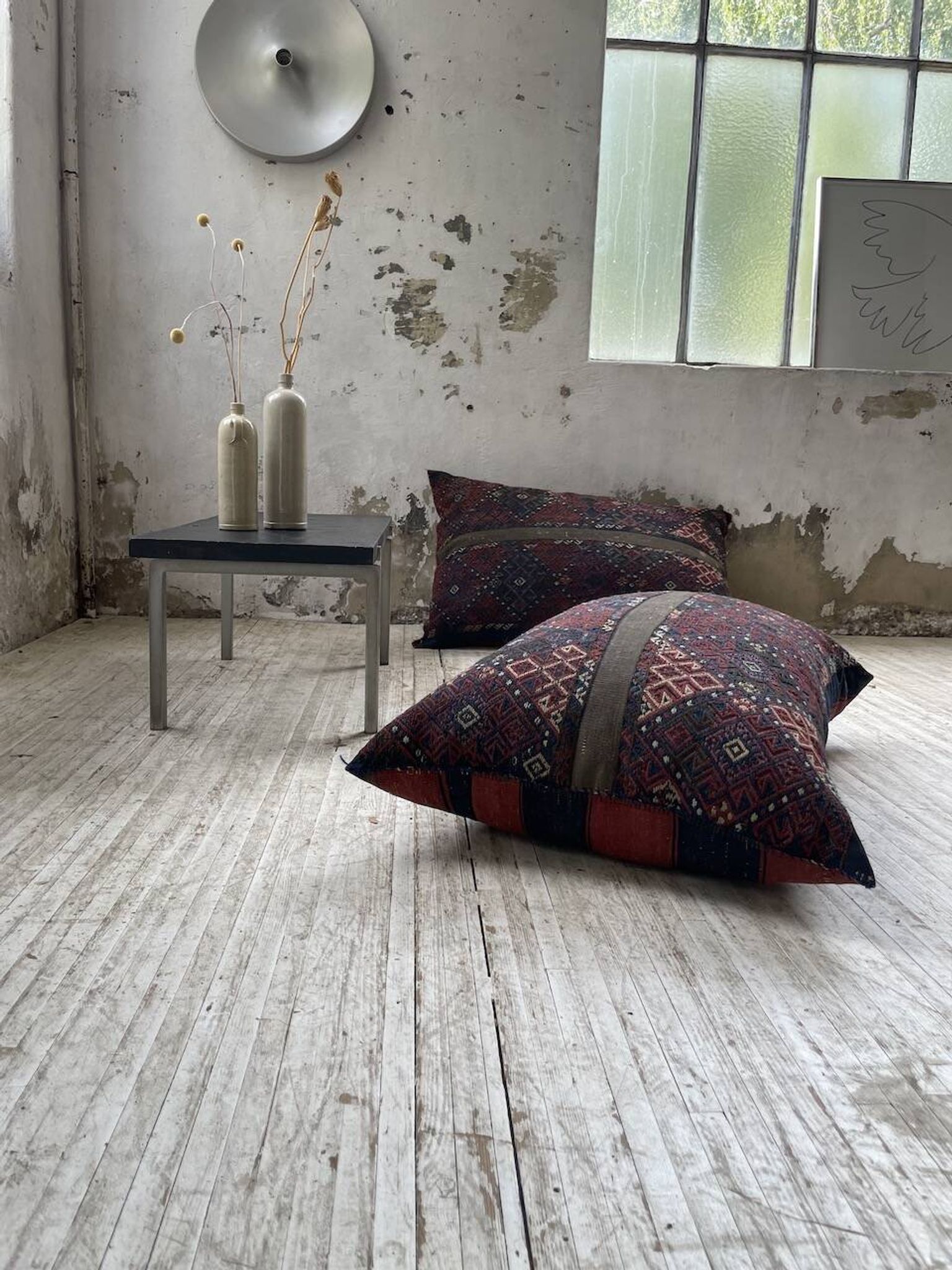 Pair of vintage XXL Kilim cushions