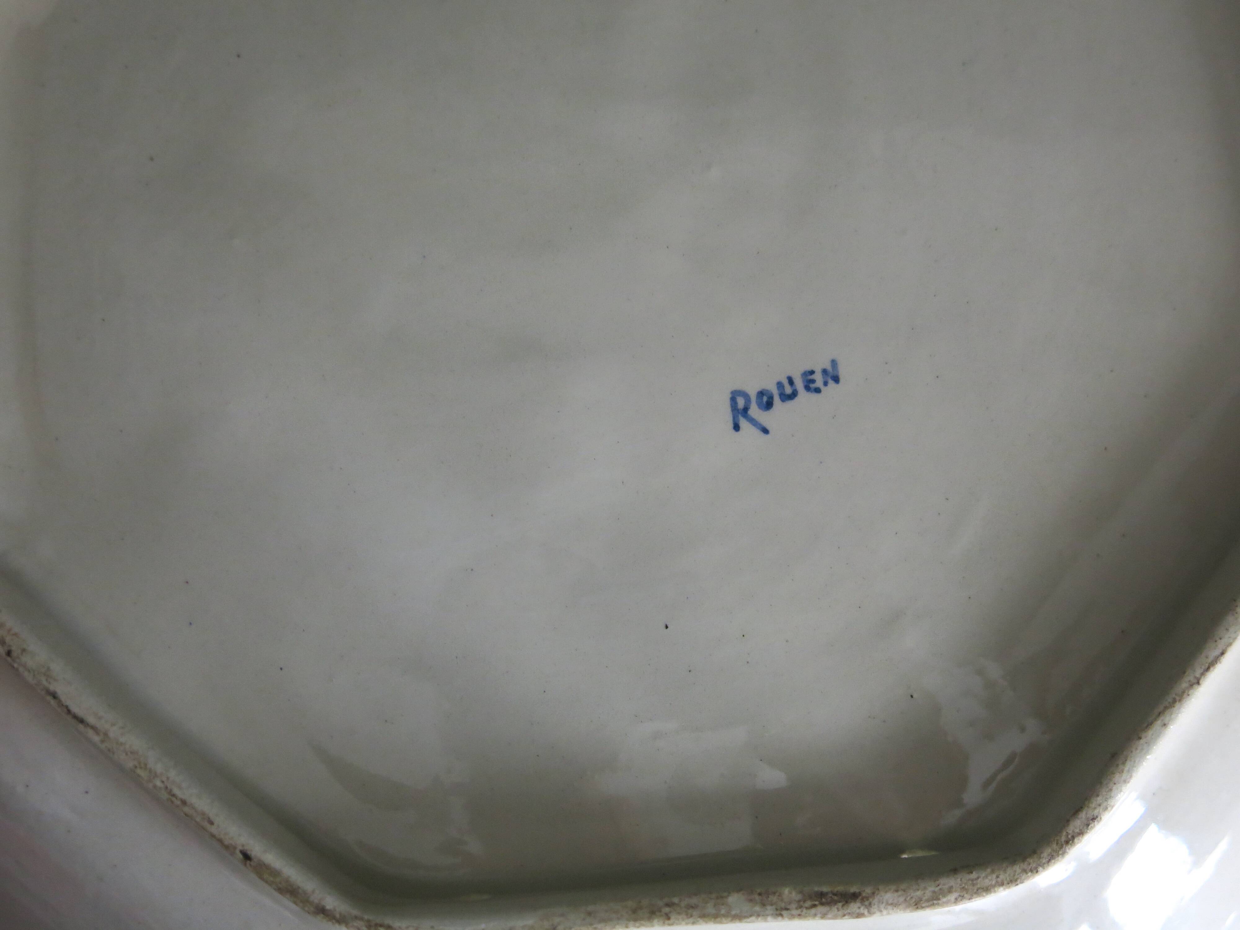 Rouen earthenware serving dish with handles in very good condition