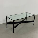 Table basse en fer et verre fabriquée à la main dans les années 60